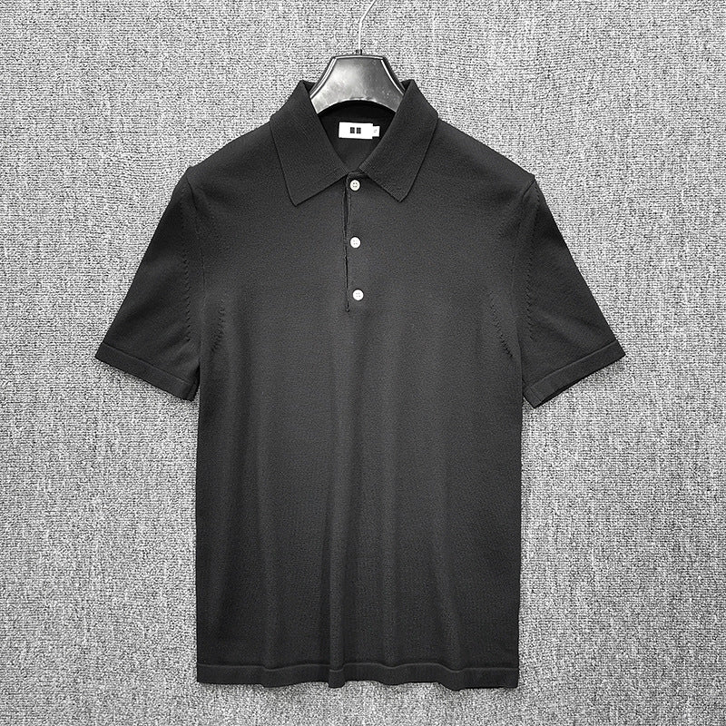 Men's Fine Knit Polo Shirt with Short Sleeves and Fine Button Placket Mune Fashion