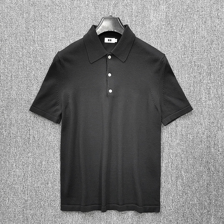 Men's Fine Knit Polo Shirt with Short Sleeves and Fine Button Placket Mune Fashion