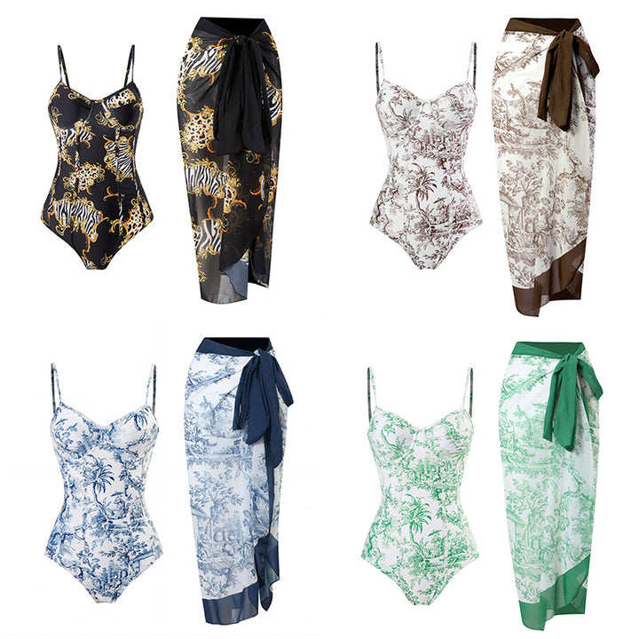 Women's One-Piece Swimsuit with Elegant Wrap Skirt Mune Fashion