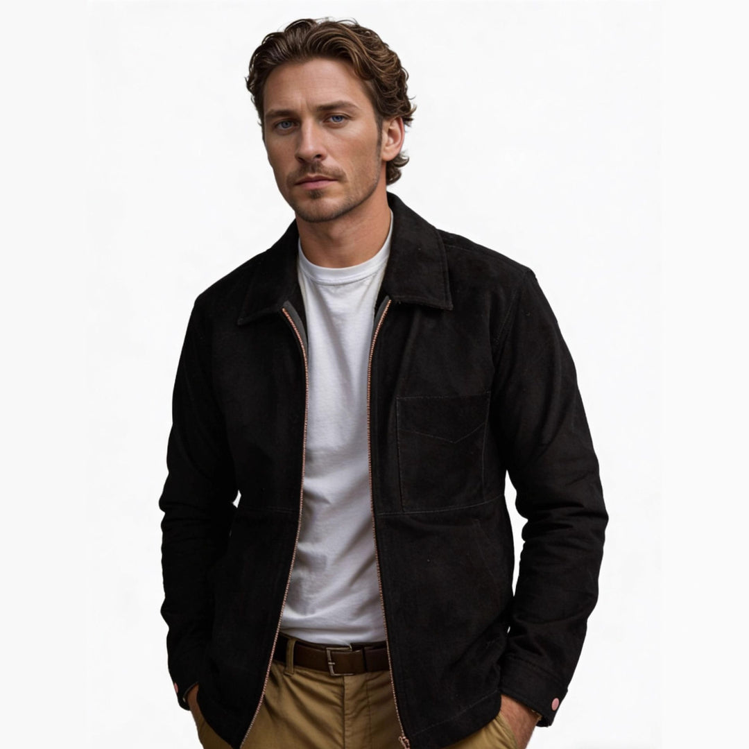 Men's suede jacket with zipper and shirt collar Mune Fashion