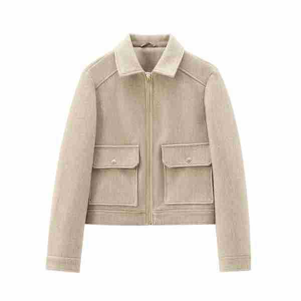 Women nan short tailored tweed jacket with full zip, patch pockets and Kent collar Mune Fashion