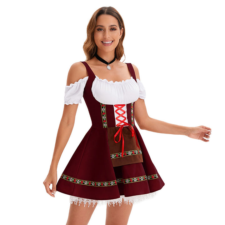 Women's nano traditional Oktoberfest dirndl mini dress with lacing and removable apron Mune Fashion
