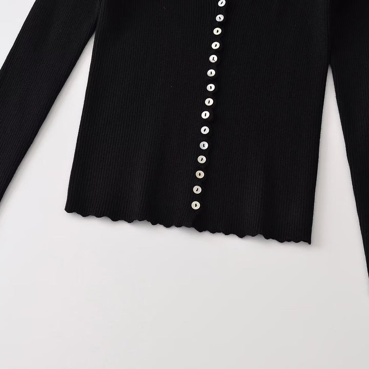 Women's Ribbed Button Cardigan with Deep V-Neck and Wavy Hem Mune Fashion