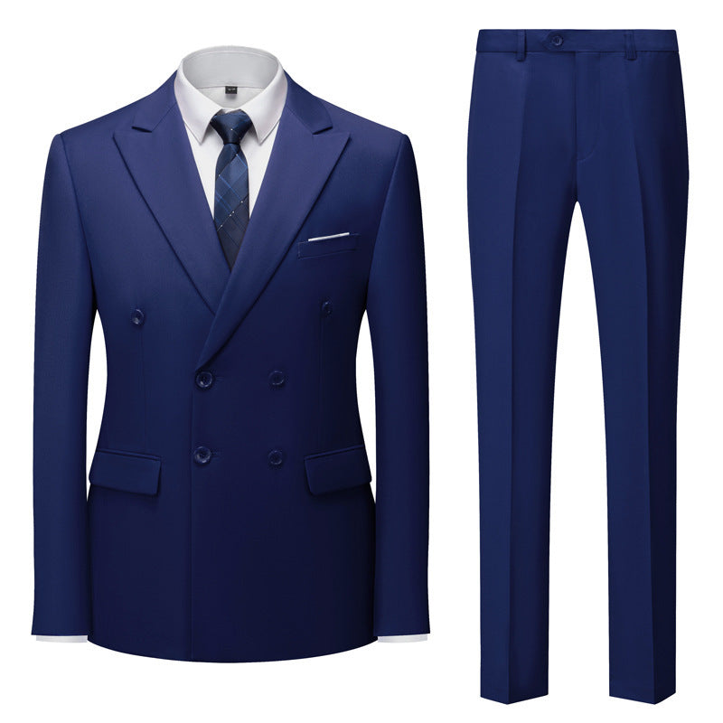 Men's tailored double-breasted blazer with peak lapel and slim fit suit trousers Mune Fashion