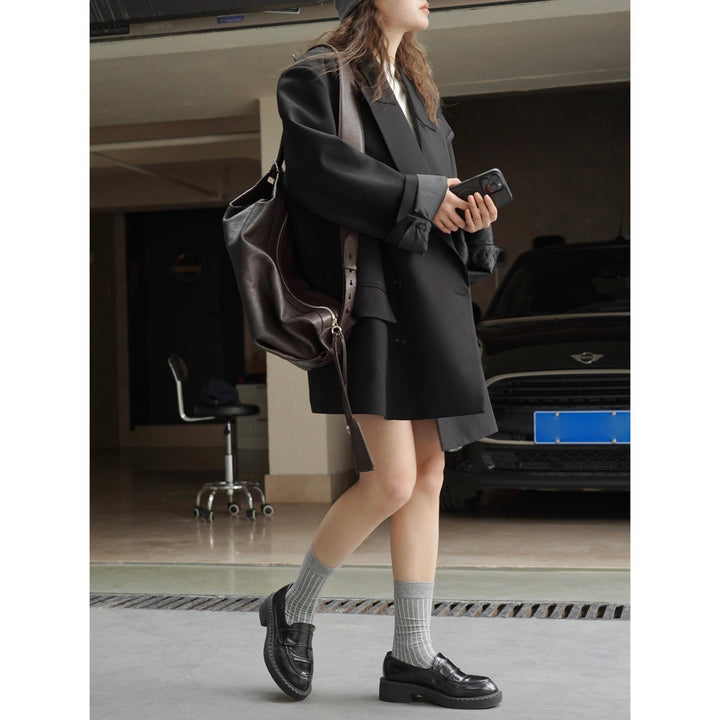 Women's Oversized Double-Breasted Blazer Coat with Extended Cut and Wide Lapels Mune Fashion