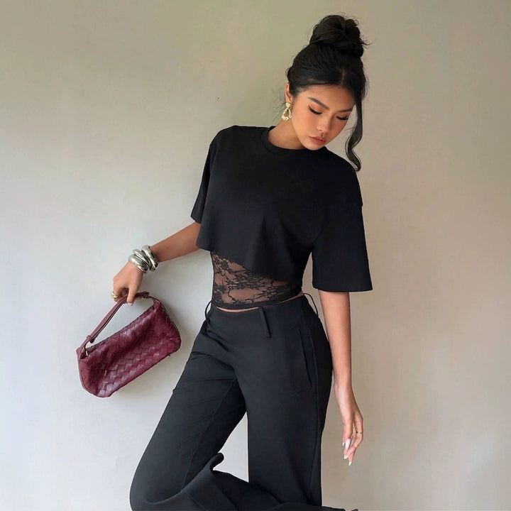 Women's short-cut jersey shirt with boxy fit, round neck and short sleeves Mune Fashion