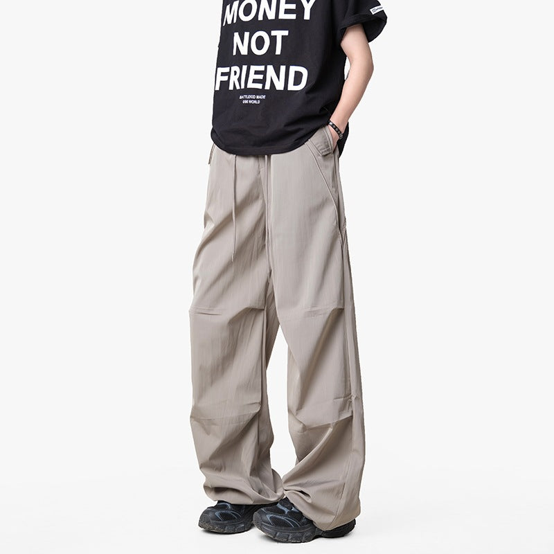Men's Loose-Fit Functional Nylon Pants with Drawstring Waist, Utility Pockets & Baggy Silhouette Mune Fashion