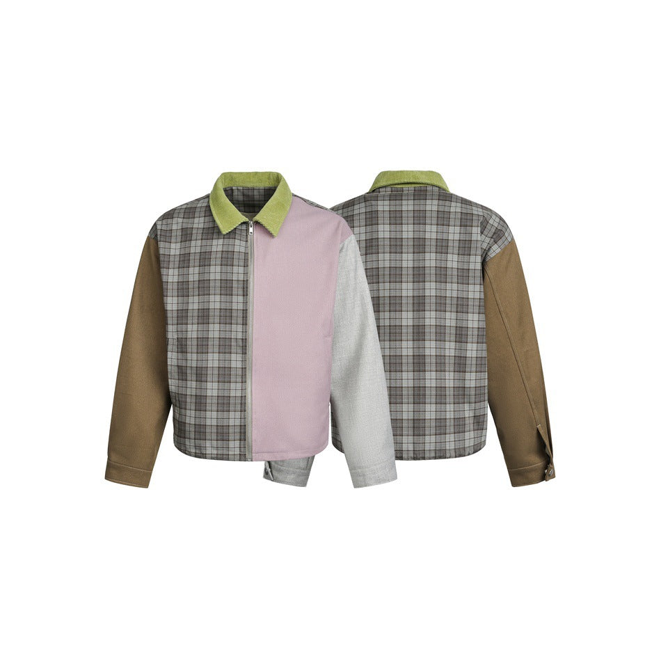 Women's Patchwork Blouson Jacket in Boxy Cut with Cord Collar Mune Fashion