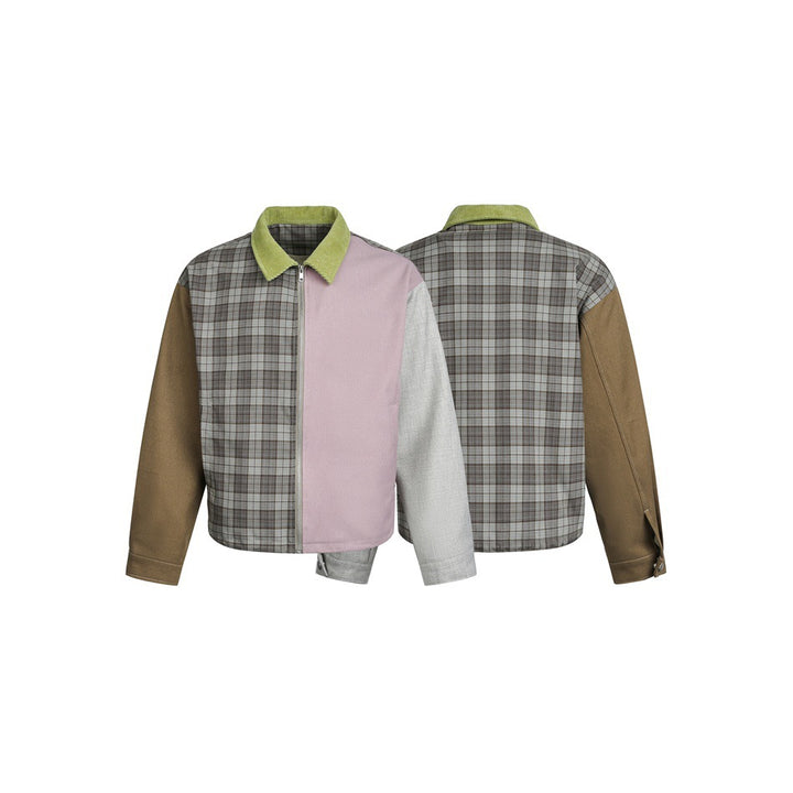 Women's Patchwork Blouson Jacket in Boxy Cut with Cord Collar Mune Fashion
