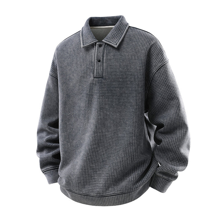 Men's waffle texture polo shirt sweater with collar and concealed button placket Drune