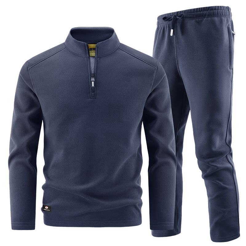 Men's Fleece Training Set with Stand-up Collar and Elastic Waistband Mune Fashion