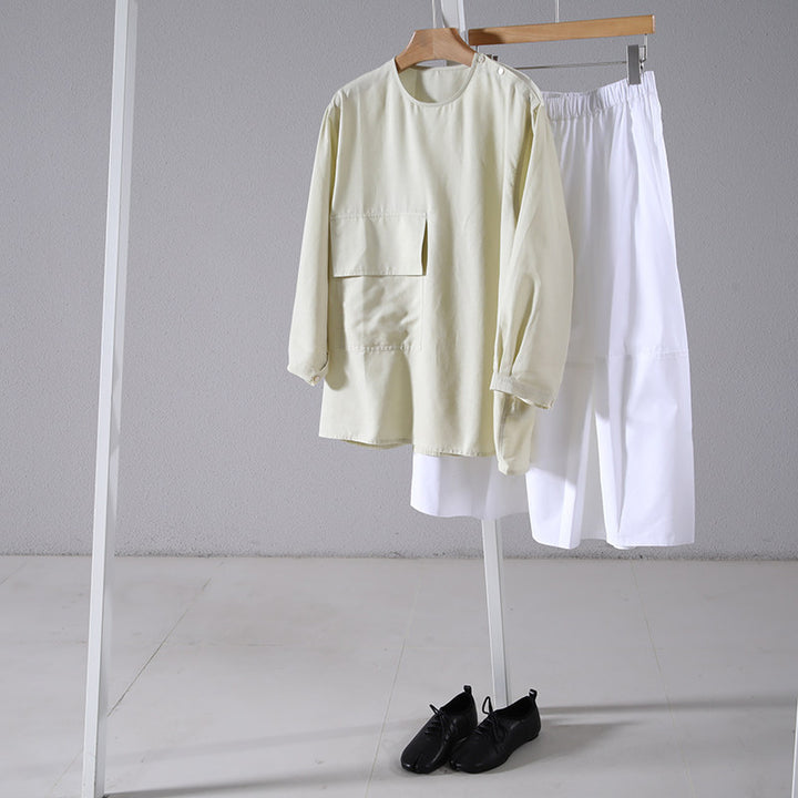 Women's Casual Long Sleeve Blouse with Chest Pocket Mune Fashion
