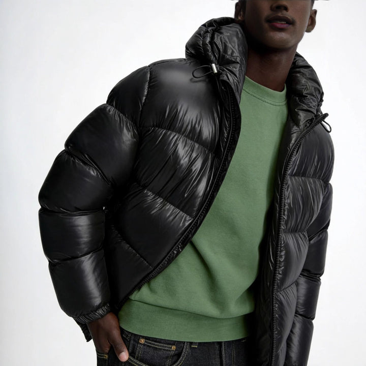 Women Oversized Quilted Jacket with Hood and Glossy Finish Mune Fashion