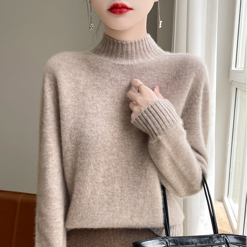 Women's Luxury Soft Midweight Mock Neck Sweater in Angora Look with Fine Rib and Relaxed Silhouette Mune Fashion