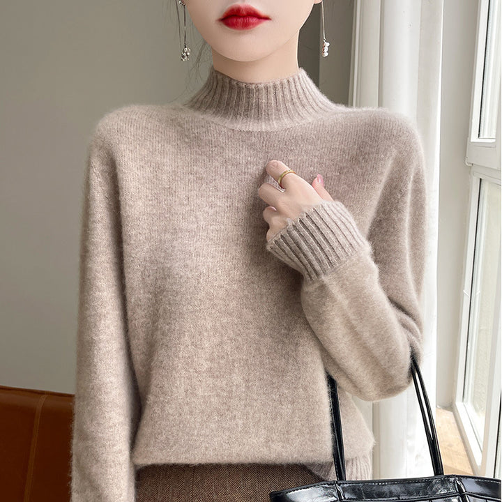 Women's Luxury Soft Midweight Mock Neck Sweater in Angora Look with Fine Rib and Relaxed Silhouette Mune Fashion