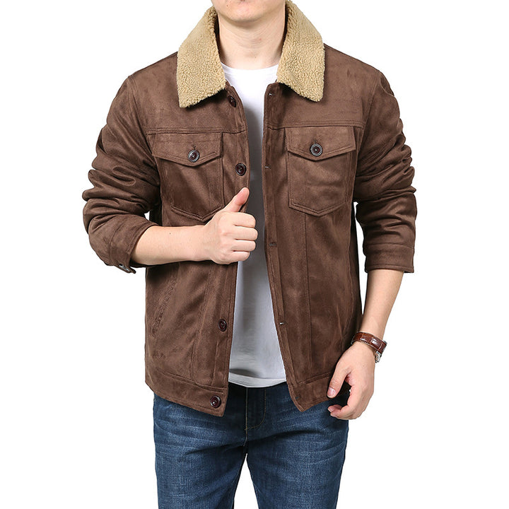 Men's Suede-Like Shirt Jacket in Trucker Style with Teddy Collar & Flap Pockets Mune Fashion