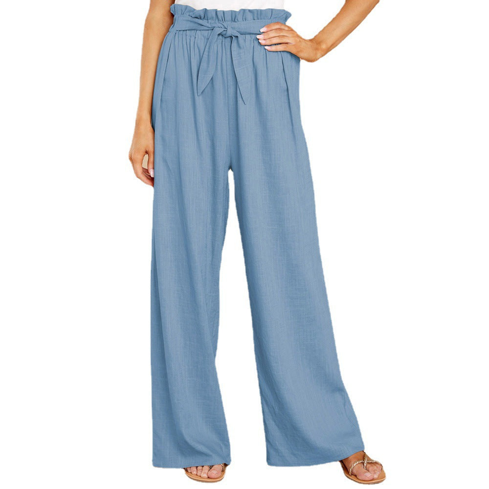 Women's linen pants with paperbag waistband and wide leg Mune Fashion