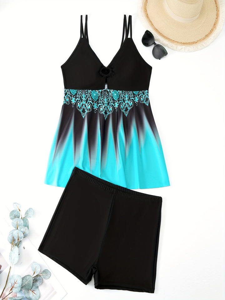 Women's swimsuit set with elegant pattern and comfortable shorts Mune Fashion