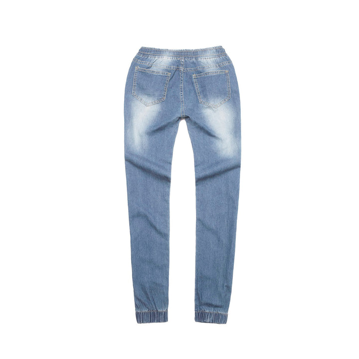 Women's narrow-cut denim joggers with elastic waistband, drawstring, and elastic leg cuffs Mune Fashion