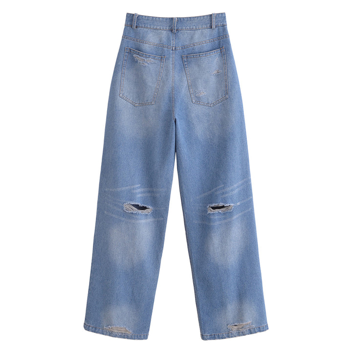 Women's High-Waist Jeans Pants with Wide Leg, Straight Hem and Subtle Used Look Mune Fashion