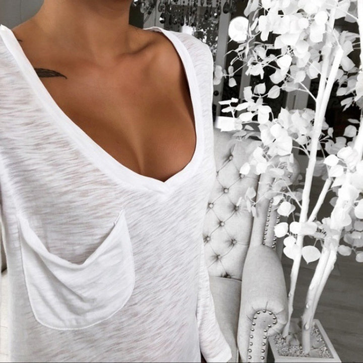 Women's Casual Oversize Tunic with V-Neck, Chest Pocket and Extended Hem Mune Fashion