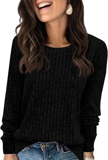 Women's Structured Ribbed Knit Sweater with Round Neck, Casual Silhouette and Soft Cuffs Mune Fashion