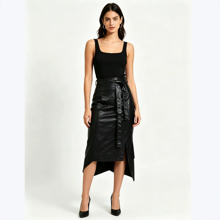 Women Elegant Faux Leather Pencil Skirt Mune Fashion