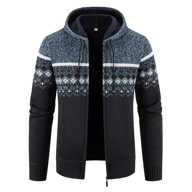 Men's non-padded knitted zip jacket in Norwegian style with hood and thermofleece Mune Fashion