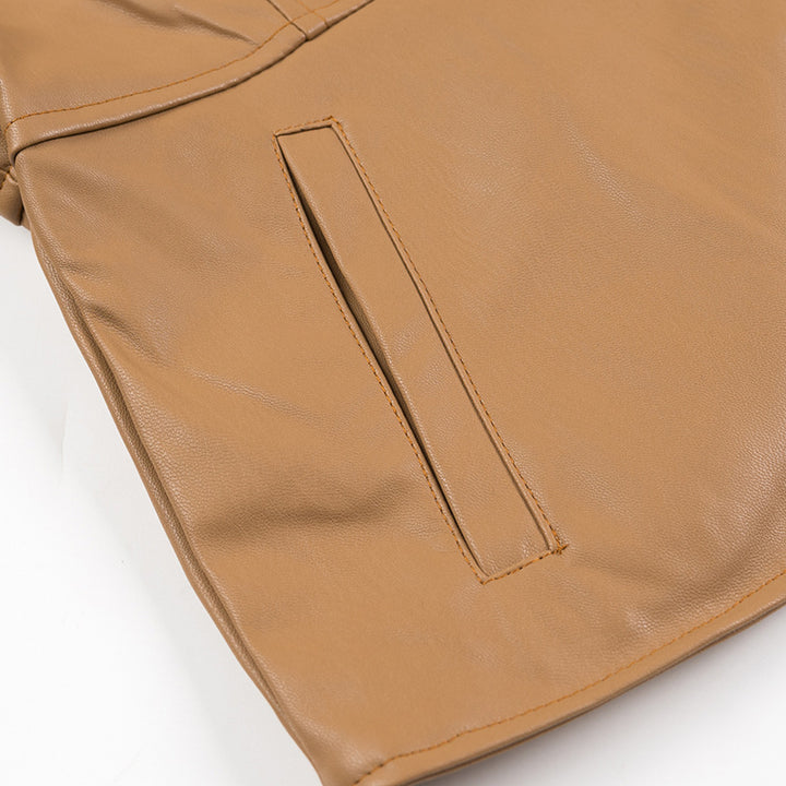 Women's leather jacket without collar with tailored fit and full zip Mune Fashion