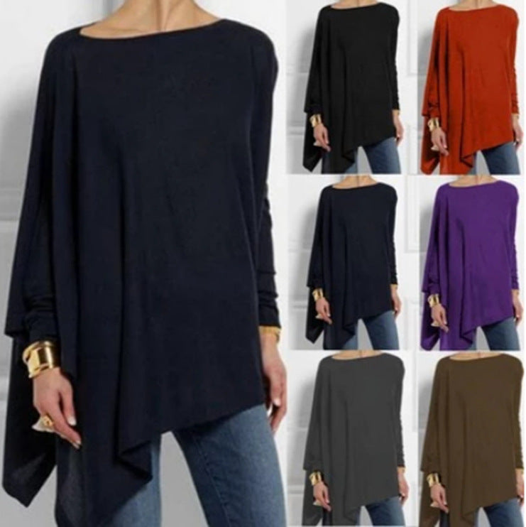 Women's draped oversized tunic with asymmetrical hem and wide batwing sleeves Mune Fashion