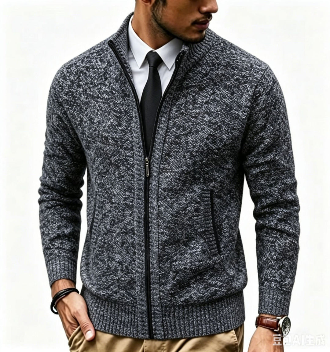 Men's structured knit cardigan with full zip and stand-up collar Mune Fashion