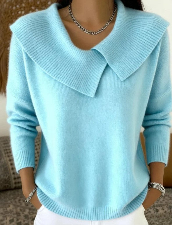 Women oversized knitted sweater with oversized sailor collar and ribbed finishes Mune Fashion