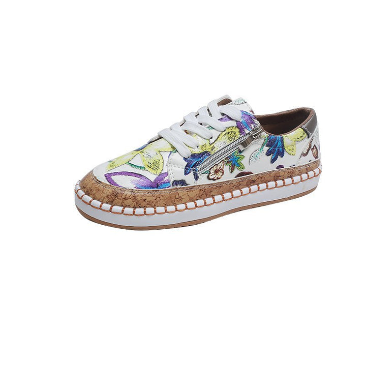 Women's floral platform sneaker with cork platform, side zipper and cushioned comfort insole Mune Fashion
