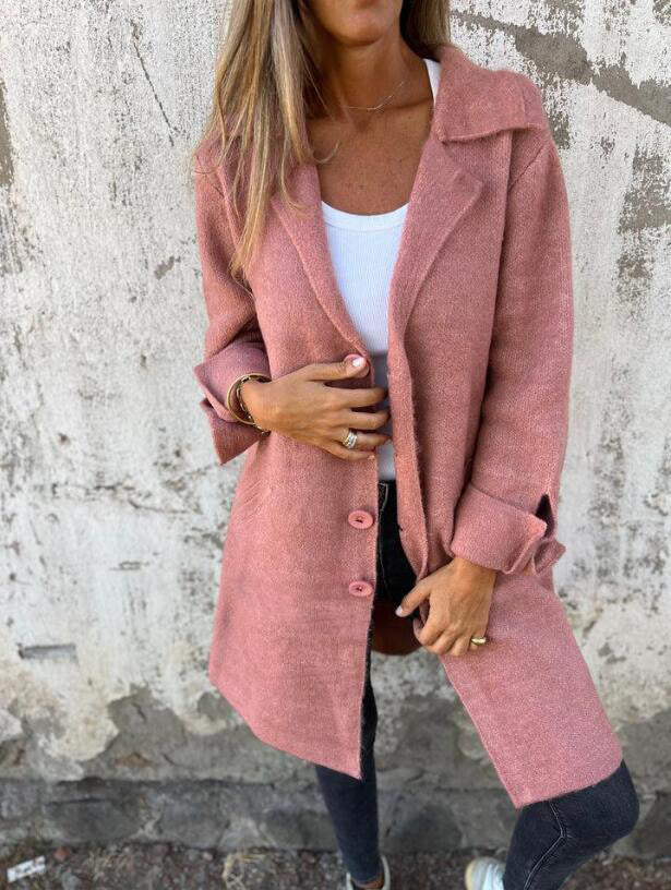 Women nan Oversize wool blend coat with lapel collar, patch pockets, buttoned front, and rolled-up sleeves Mune Fashion