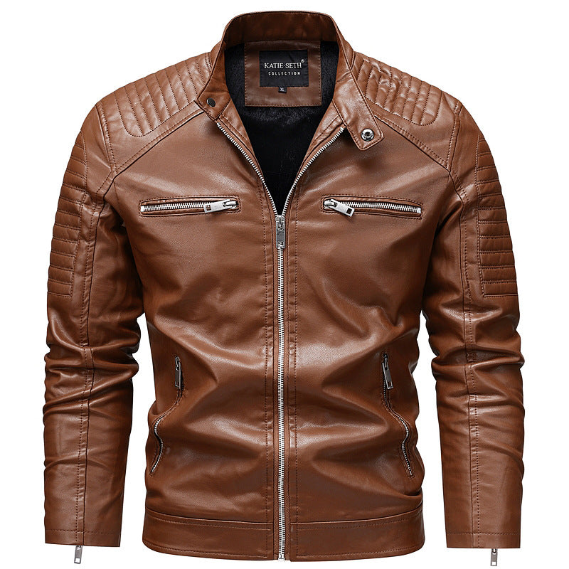 Men's Fashion Faux Leather Jacket with Zipper and Textured Accents Mune Fashion