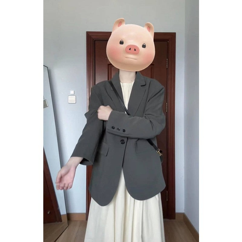 Women Oversize Single-Breasted Blazer with Casual Cut and Patch Pockets Mune Fashion