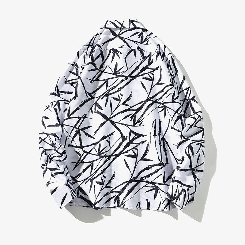 Men's loose-fitting shirt with all-over bamboo print and Kent collar Mune Fashion