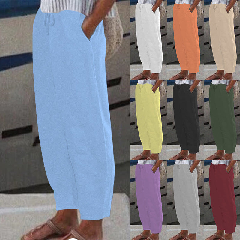 Women's Ankle Harem Pants with drawstring, side pockets, and elastic ankle cuff Mune Fashion
