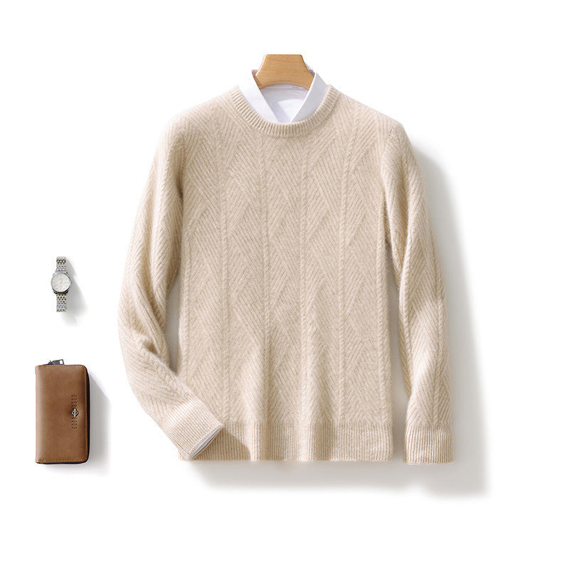 Men's structured crew neck pullover made of soft wool blend with chevron knit Mune Fashion
