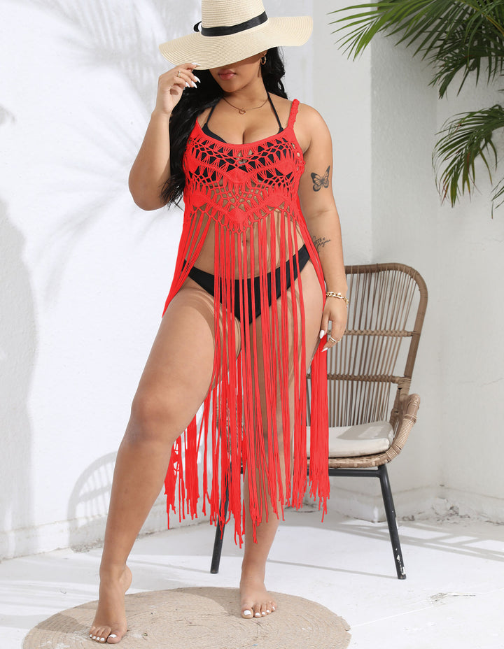 Women crocheted beach cover-up with fringed design Mune Fashion