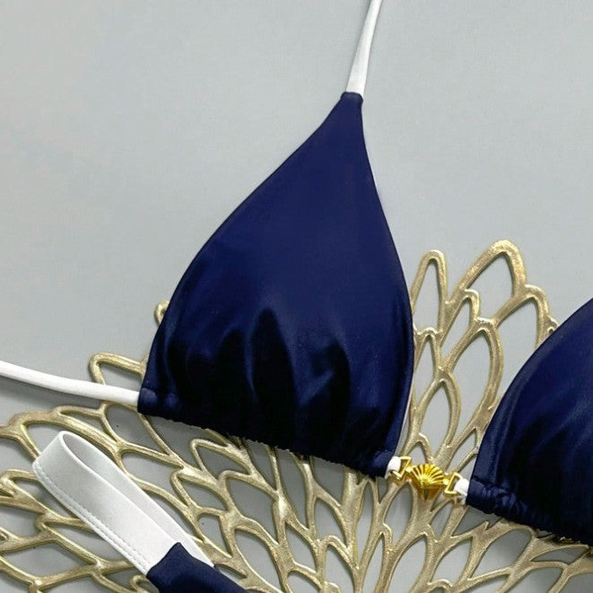 Women's Triangle Bikini with Adjustable Straps and Elegant Gold Accent Mune Fashion
