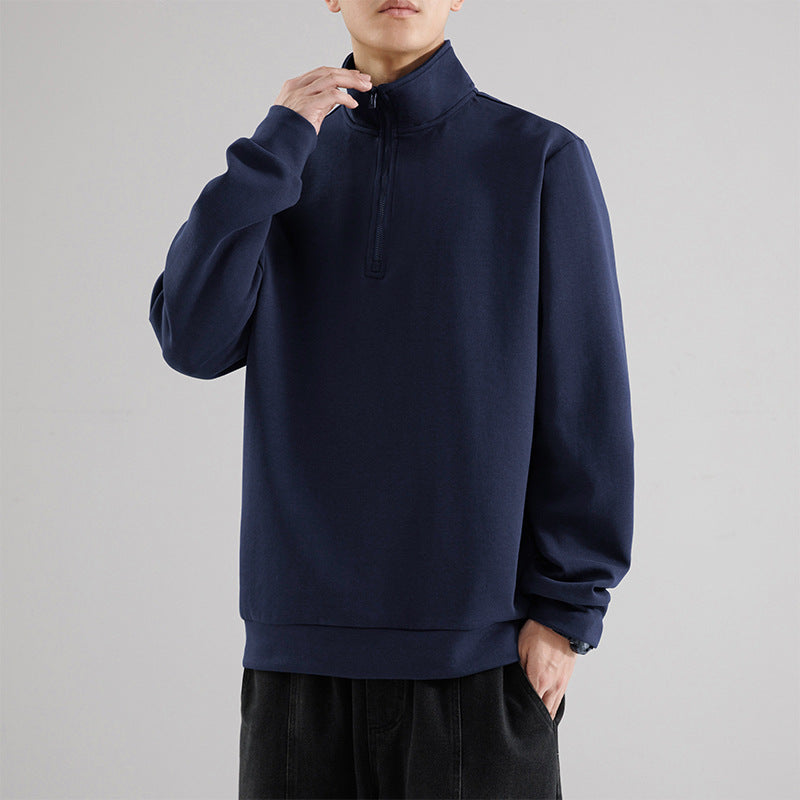 Men's Oversized Half-Zip Sweatshirt with High Stand-Up Collar, Heavy French Terry and Minimalist Design Mune Fashion