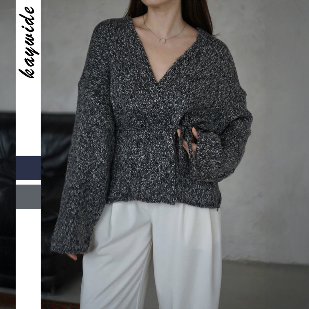 Women nan oversized Bouclé cardigan with waist belt and kimono sleeves Mune Fashion