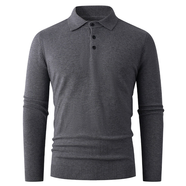 Men's Fine Long Sleeve Polo Collar Sweater with Three Button Placket and Slim Silhouette Mune Fashion