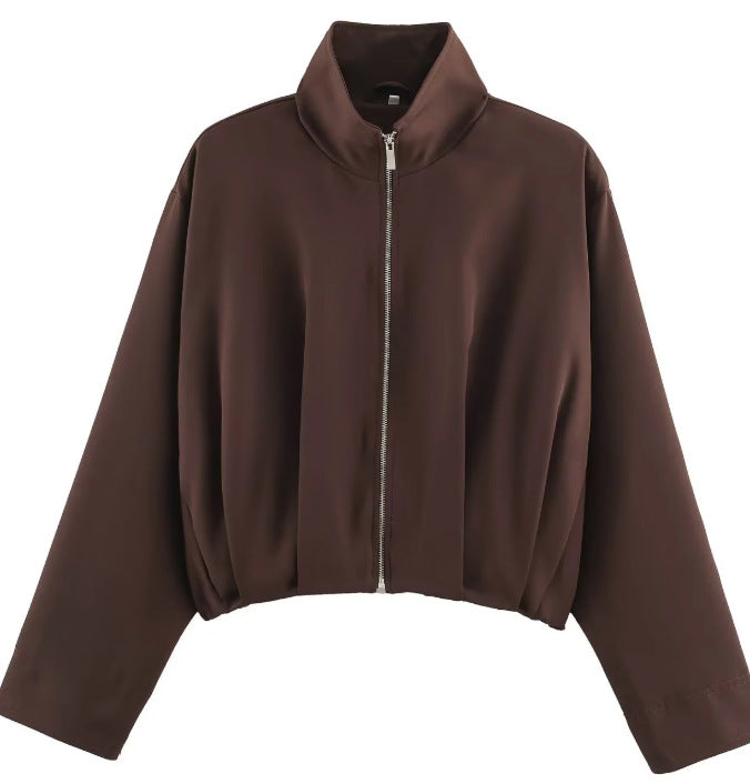 Women’s short-cut boxy blouson with high stand-up collar and dropped shoulders Mune Fashion