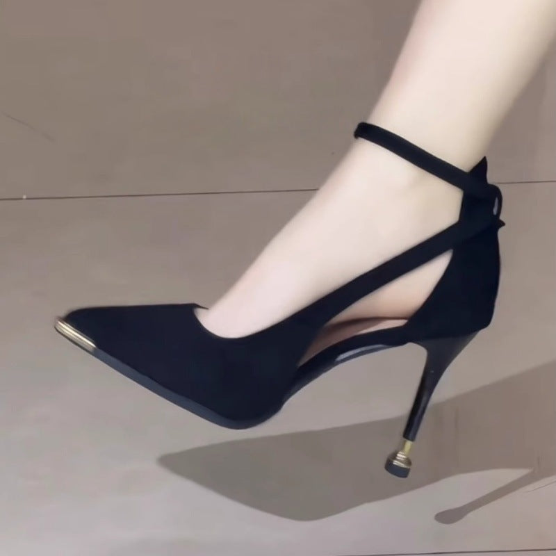 Women elegant lace pumps with ankle strap cut-out sides and dainty kitten heel Mune Fashion