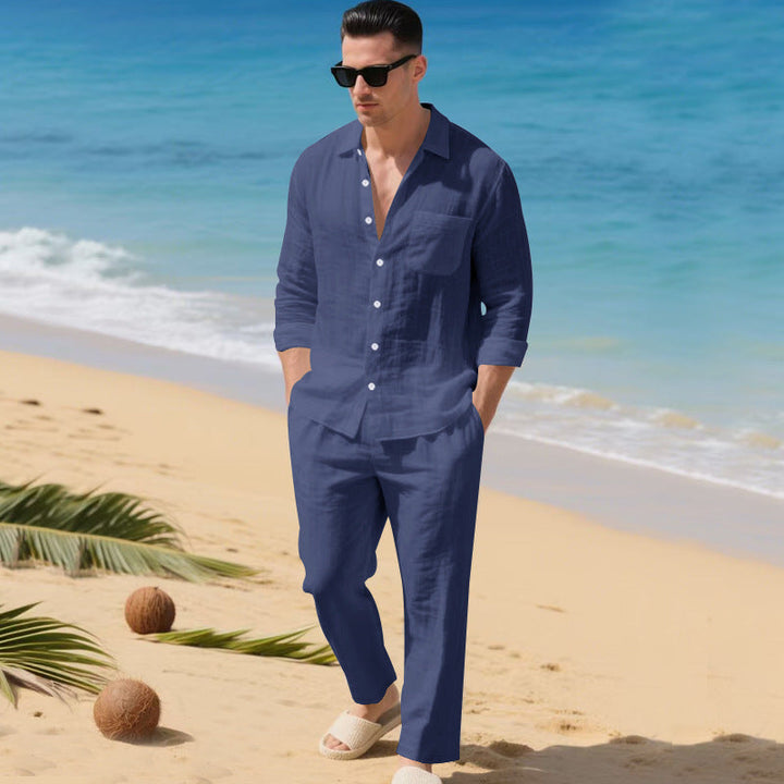 Men's lightweight linen outfit with stylish shirt and elegant pants Mune Fashion