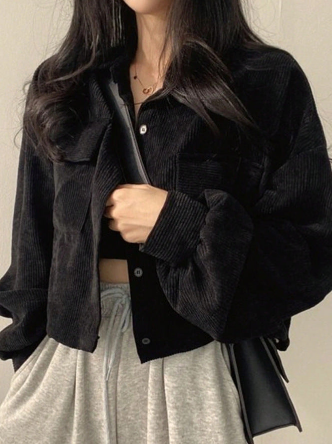 Women's cropped cord jacket with oversized sleeves and chest pockets Drune