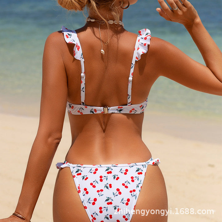 Ladies Bikini with playful ruffles and cherry pattern Mune Fashion