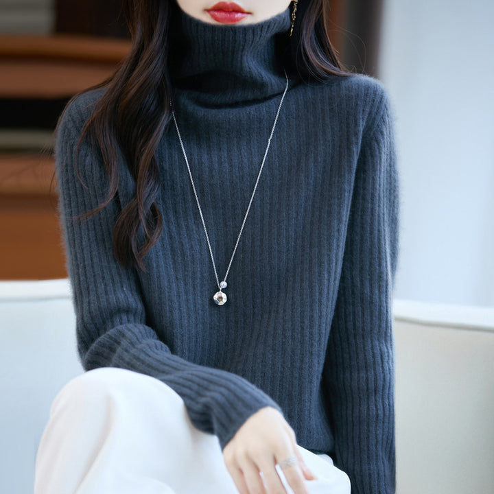 Women's Slim Fine Knit Turtleneck Sweater with Fine Rib Structure and Cashmere-like Feel Mune Fashion